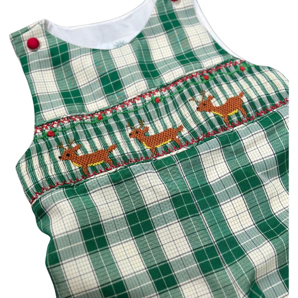 Reindeer Smocked Jon Jon - Christmas Holiday Collections Rompers - Picture 2 of 6